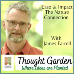 thought garden podcast flyer for conversation with James Farrell, man in orange shirt and glasses