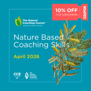 Course flyer blue with acacia illustration - nature based coaching skills course april 2026