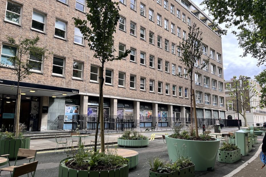 Trees and planters improving a street scene