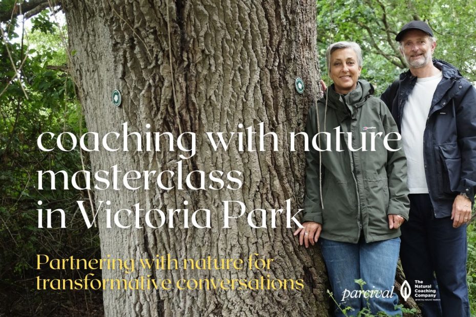 two people with oak tree event flyer