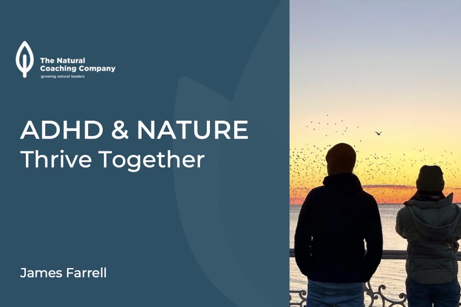 seed talk adhd and nature - slide with picture of two people at sunset with birds in sky