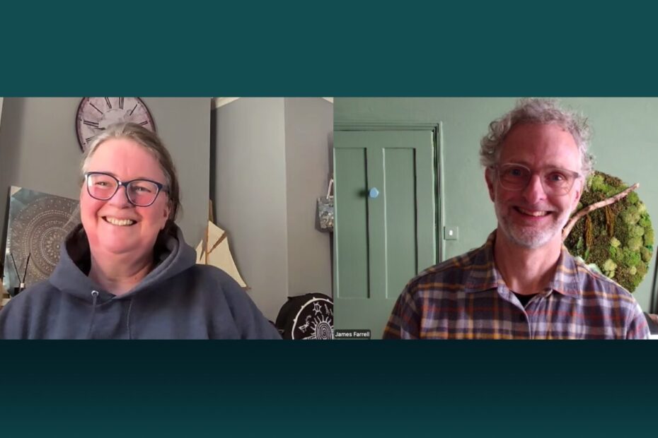 man and woman smiling on zoom meeting